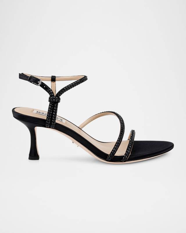 Julianna Silk Crystal Strappy Kitten-Heel Sandals